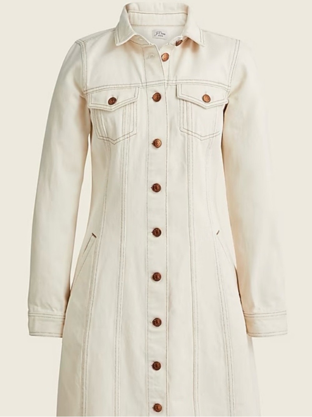 J. Crew Cream Long Button-Front Jean Jacket Dress